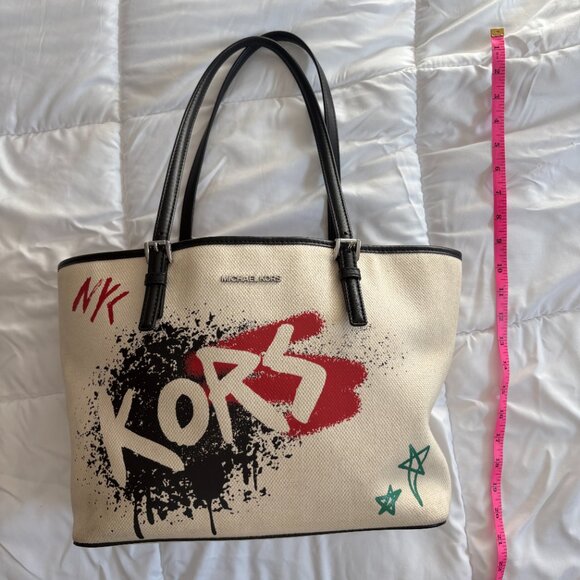 Michael Kors Graffiti Canvas Black Red and Cream Medium Tote - Picture 10 of 15